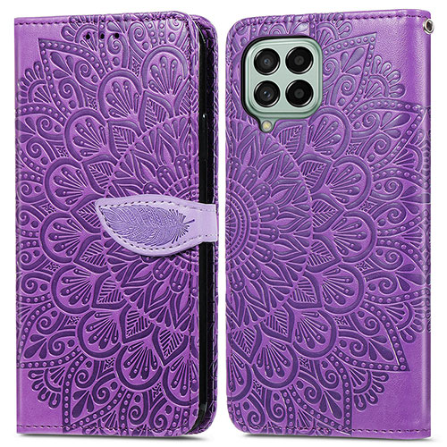 Leather Case Stands Fashionable Pattern Flip Cover Holder S04D for Samsung Galaxy M53 5G Purple