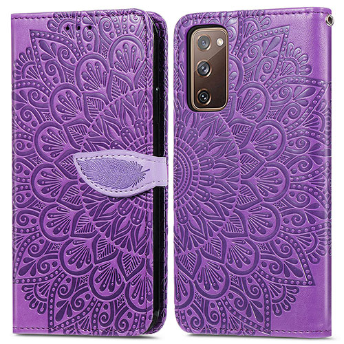 Leather Case Stands Fashionable Pattern Flip Cover Holder S04D for Samsung Galaxy S20 FE (2022) 5G Purple