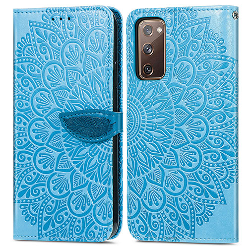 Leather Case Stands Fashionable Pattern Flip Cover Holder S04D for Samsung Galaxy S20 FE 5G Blue