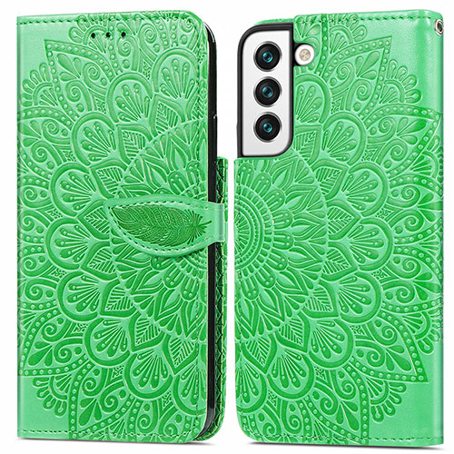 Leather Case Stands Fashionable Pattern Flip Cover Holder S04D for Samsung Galaxy S21 5G Green