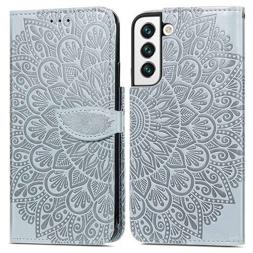 Leather Case Stands Fashionable Pattern Flip Cover Holder S04D for Samsung Galaxy S21 FE 5G Gray