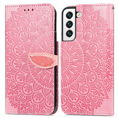 Leather Case Stands Fashionable Pattern Flip Cover Holder S04D for Samsung Galaxy S21 FE 5G Rose Gold