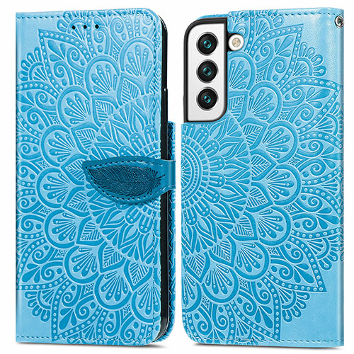 Leather Case Stands Fashionable Pattern Flip Cover Holder S04D for Samsung Galaxy S21 Plus 5G Blue