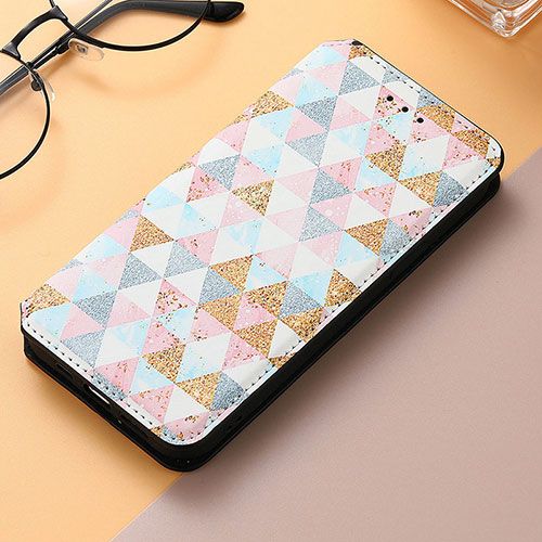 Leather Case Stands Fashionable Pattern Flip Cover Holder S04D for Samsung Galaxy S22 Ultra 5G White