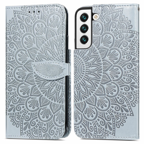 Leather Case Stands Fashionable Pattern Flip Cover Holder S04D for Samsung Galaxy S23 Plus 5G Gray