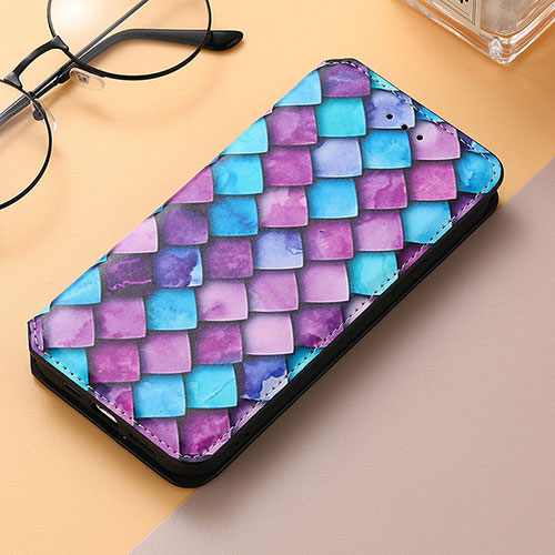 Leather Case Stands Fashionable Pattern Flip Cover Holder S04D for Samsung Galaxy S25 Ultra 5G Purple