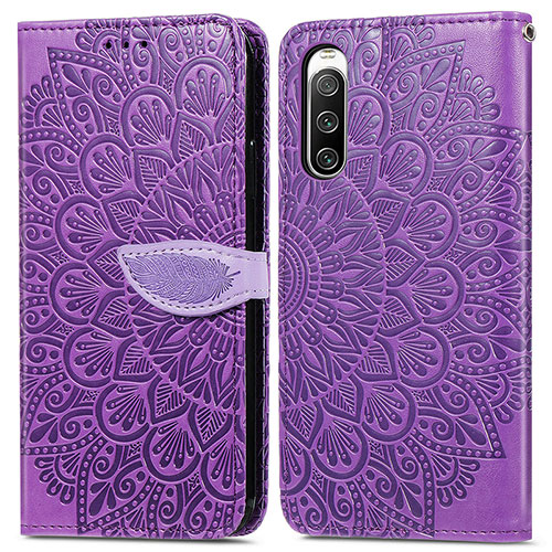 Leather Case Stands Fashionable Pattern Flip Cover Holder S04D for Sony Xperia 10 IV SO-52C Purple