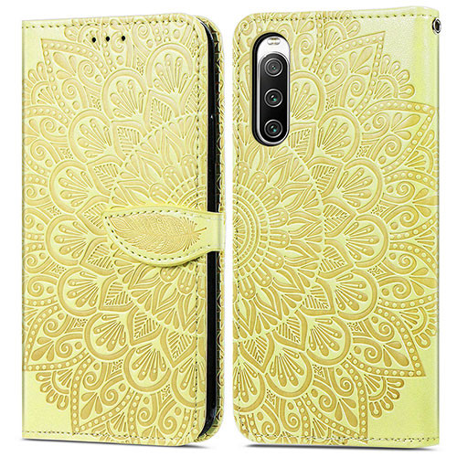 Leather Case Stands Fashionable Pattern Flip Cover Holder S04D for Sony Xperia 10 IV SO-52C Yellow