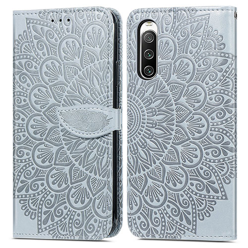 Leather Case Stands Fashionable Pattern Flip Cover Holder S04D for Sony Xperia 10 V Gray