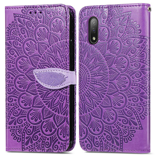 Leather Case Stands Fashionable Pattern Flip Cover Holder S04D for Sony Xperia Ace II Purple