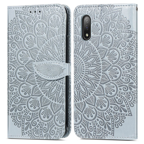 Leather Case Stands Fashionable Pattern Flip Cover Holder S04D for Sony Xperia Ace II SO-41B Gray