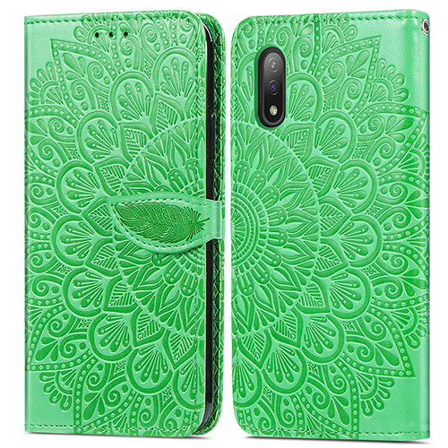 Leather Case Stands Fashionable Pattern Flip Cover Holder S04D for Sony Xperia Ace II SO-41B Green