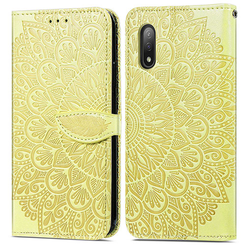 Leather Case Stands Fashionable Pattern Flip Cover Holder S04D for Sony Xperia Ace II SO-41B Yellow