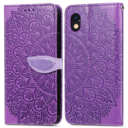 Leather Case Stands Fashionable Pattern Flip Cover Holder S04D for Sony Xperia Ace III Purple