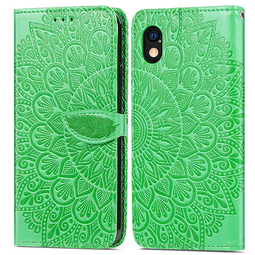 Leather Case Stands Fashionable Pattern Flip Cover Holder S04D for Sony Xperia Ace III SO-53C Green
