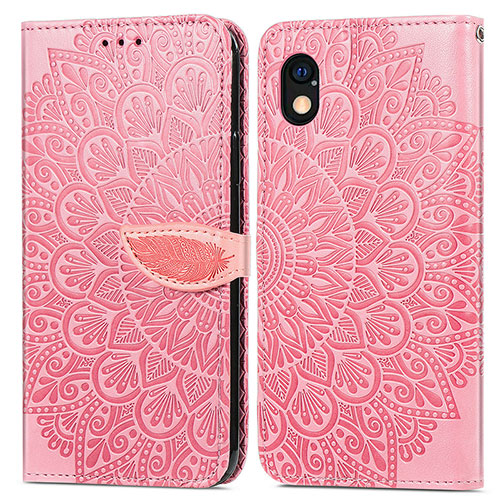 Leather Case Stands Fashionable Pattern Flip Cover Holder S04D for Sony Xperia Ace III SO-53C Rose Gold