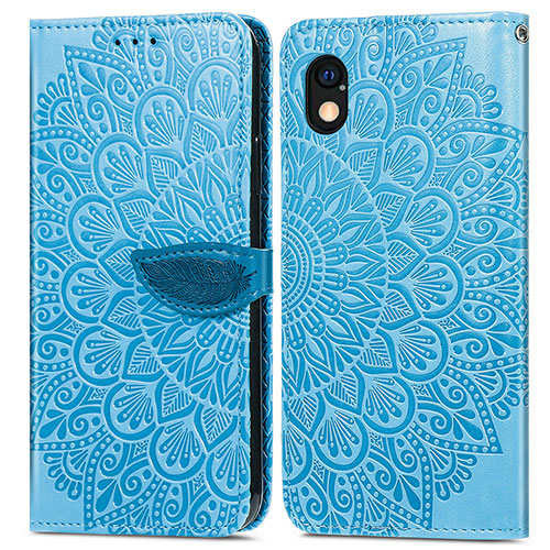 Leather Case Stands Fashionable Pattern Flip Cover Holder S04D for Sony Xperia Ace III SOG08 Blue