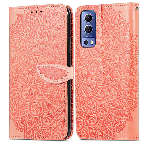 Leather Case Stands Fashionable Pattern Flip Cover Holder S04D for Vivo iQOO Z3 5G Orange