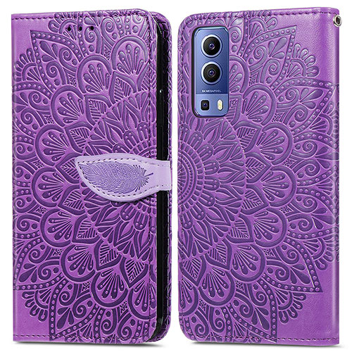 Leather Case Stands Fashionable Pattern Flip Cover Holder S04D for Vivo iQOO Z3 5G Purple