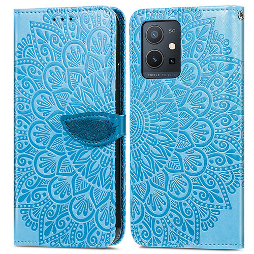Leather Case Stands Fashionable Pattern Flip Cover Holder S04D for Vivo T1 5G India Blue