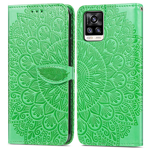 Leather Case Stands Fashionable Pattern Flip Cover Holder S04D for Vivo V20 (2021) Green