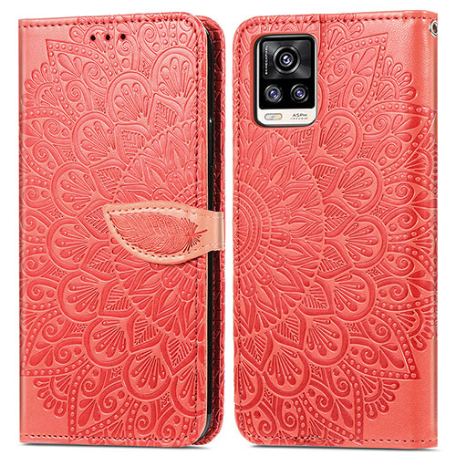 Leather Case Stands Fashionable Pattern Flip Cover Holder S04D for Vivo V20 (2021) Red