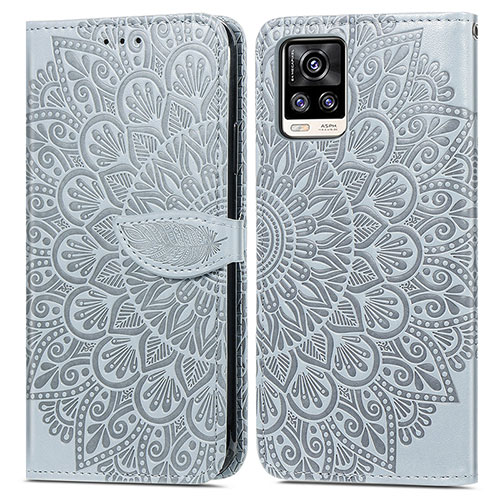 Leather Case Stands Fashionable Pattern Flip Cover Holder S04D for Vivo V20 Gray