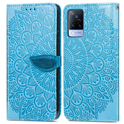 Leather Case Stands Fashionable Pattern Flip Cover Holder S04D for Vivo V21 5G Blue