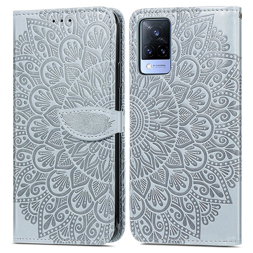 Leather Case Stands Fashionable Pattern Flip Cover Holder S04D for Vivo V21 5G Gray