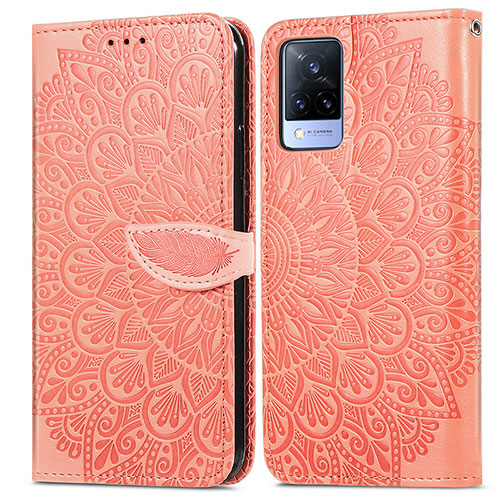 Leather Case Stands Fashionable Pattern Flip Cover Holder S04D for Vivo V21 5G Orange