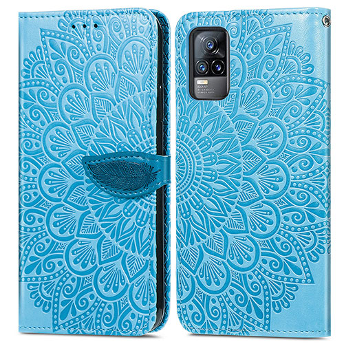 Leather Case Stands Fashionable Pattern Flip Cover Holder S04D for Vivo V21e 4G Blue