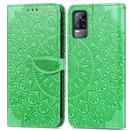 Leather Case Stands Fashionable Pattern Flip Cover Holder S04D for Vivo V21e 4G Green