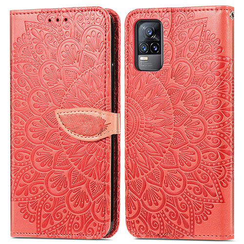 Leather Case Stands Fashionable Pattern Flip Cover Holder S04D for Vivo V21e 4G Red