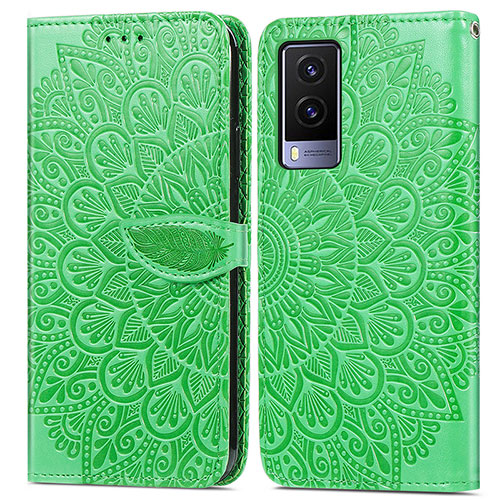 Leather Case Stands Fashionable Pattern Flip Cover Holder S04D for Vivo V21e 5G Green