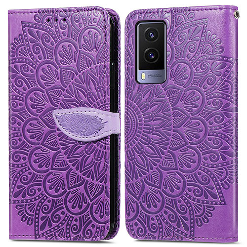 Leather Case Stands Fashionable Pattern Flip Cover Holder S04D for Vivo V21e 5G Purple