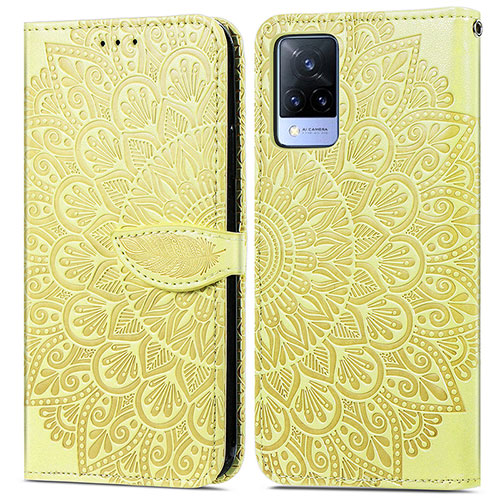 Leather Case Stands Fashionable Pattern Flip Cover Holder S04D for Vivo V21s 5G Yellow