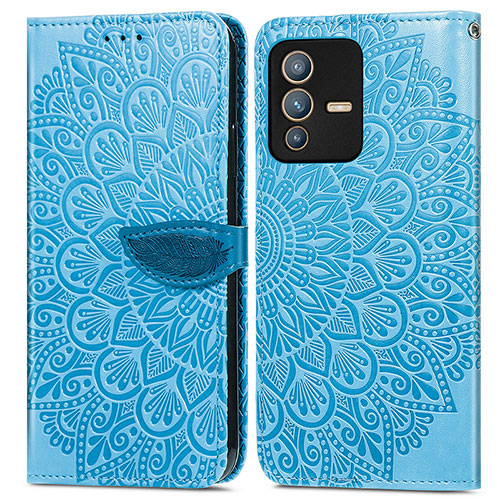 Leather Case Stands Fashionable Pattern Flip Cover Holder S04D for Vivo V23 5G Blue