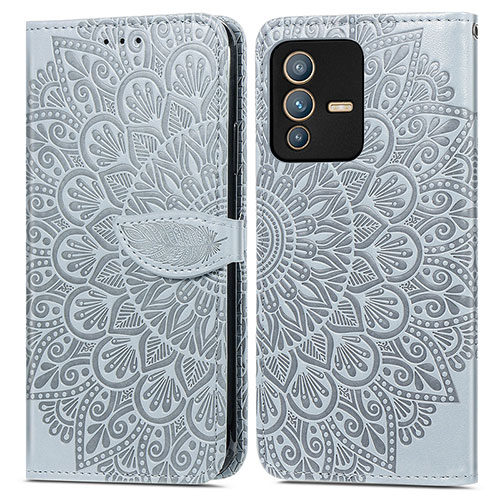 Leather Case Stands Fashionable Pattern Flip Cover Holder S04D for Vivo V23 5G Gray