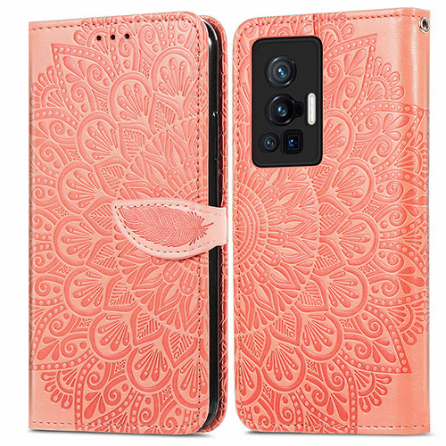 Leather Case Stands Fashionable Pattern Flip Cover Holder S04D for Vivo X70 Pro 5G Orange