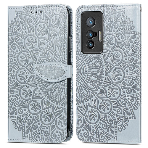 Leather Case Stands Fashionable Pattern Flip Cover Holder S04D for Vivo X70t Gray