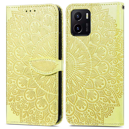 Leather Case Stands Fashionable Pattern Flip Cover Holder S04D for Vivo Y01 Yellow