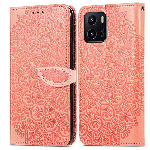 Leather Case Stands Fashionable Pattern Flip Cover Holder S04D for Vivo Y01A Orange