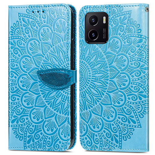 Leather Case Stands Fashionable Pattern Flip Cover Holder S04D for Vivo Y10 Blue