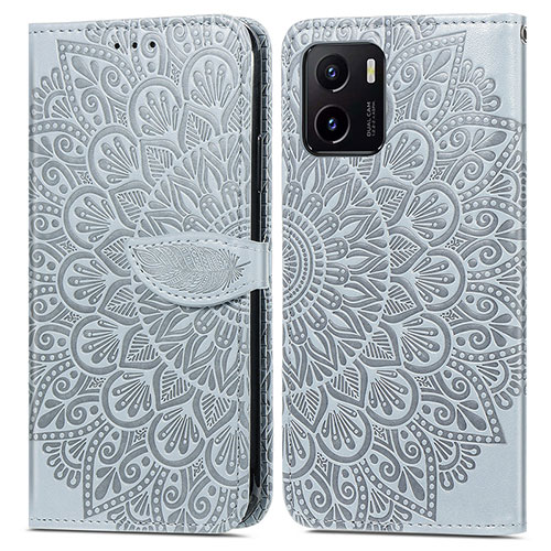 Leather Case Stands Fashionable Pattern Flip Cover Holder S04D for Vivo Y15S Gray