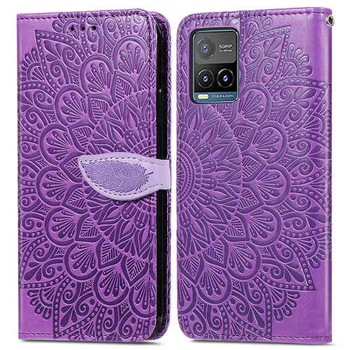 Leather Case Stands Fashionable Pattern Flip Cover Holder S04D for Vivo Y21 Purple