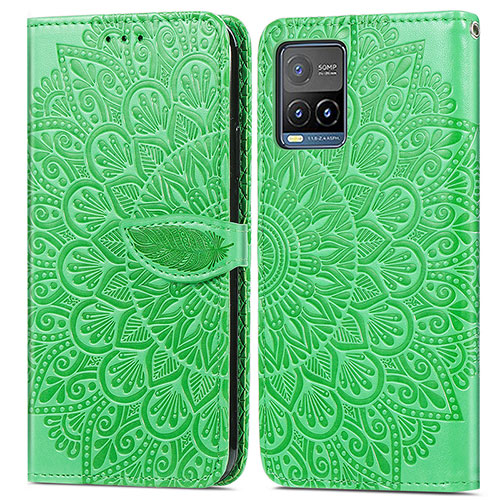 Leather Case Stands Fashionable Pattern Flip Cover Holder S04D for Vivo Y21e Green