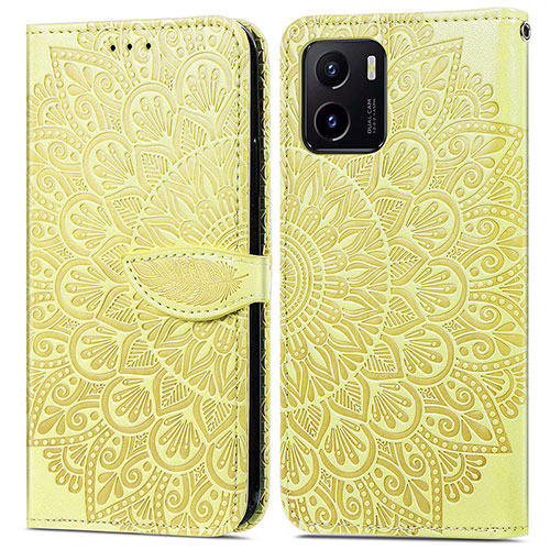 Leather Case Stands Fashionable Pattern Flip Cover Holder S04D for Vivo Y32t Yellow