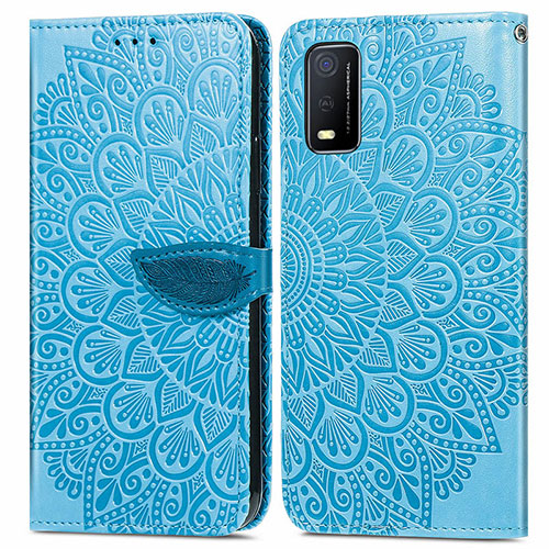 Leather Case Stands Fashionable Pattern Flip Cover Holder S04D for Vivo Y3s (2021) Blue