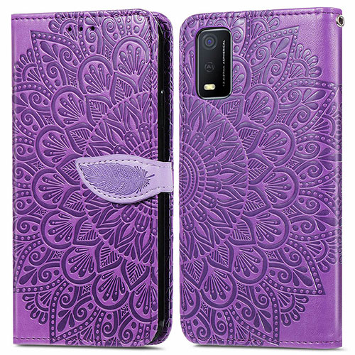 Leather Case Stands Fashionable Pattern Flip Cover Holder S04D for Vivo Y3s (2021) Purple