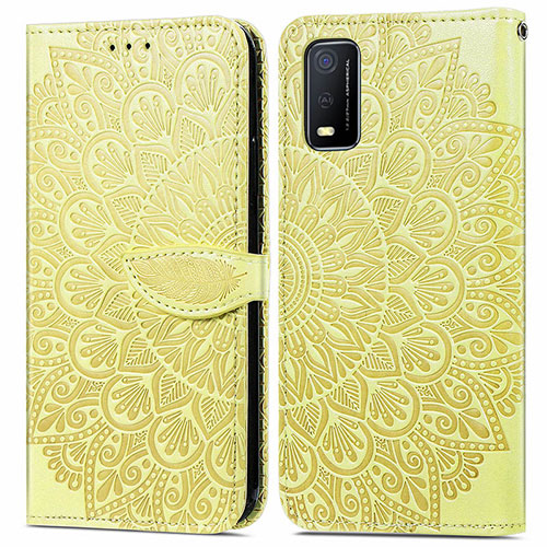 Leather Case Stands Fashionable Pattern Flip Cover Holder S04D for Vivo Y3s (2021) Yellow